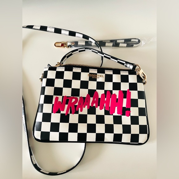 Essentiel Antwerp Andy bear chess board crossbody faux leather bag - Picture 2 of 5